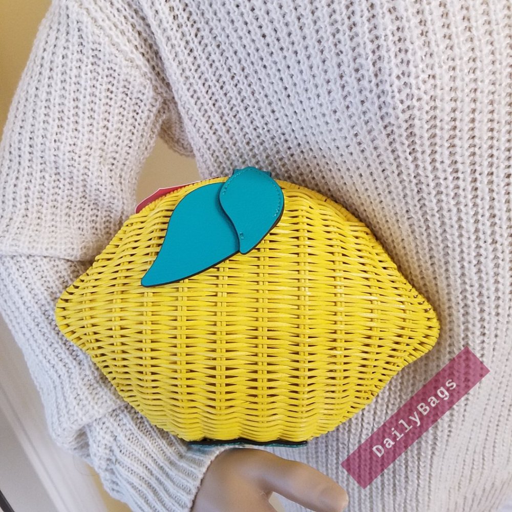 NWT KATE SPADE LEMON CROSSBODY WICKER YELLOW MULTI PICNIC PERFECT WKRU6833 - Picture 3 of 10